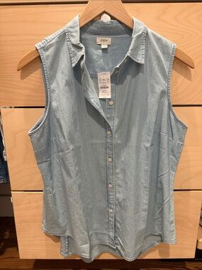 J. Crew Light Blue Sleeveless Chambray Button-Down Shirt